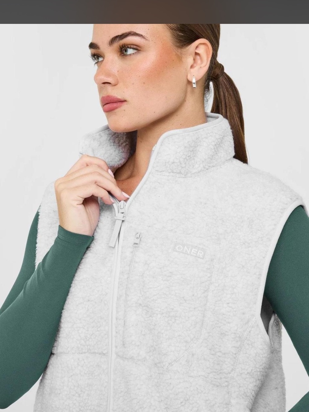 ONER ACTIVE Grey Sherpa Zip Fleece Vest